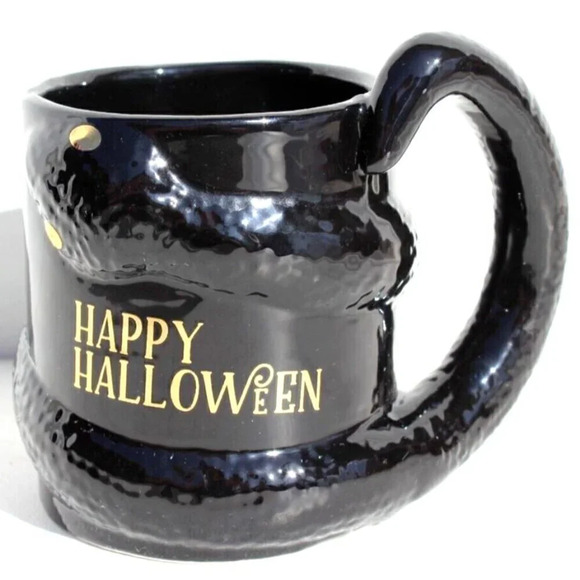 New Black & Gold Snake Happy Halloween Spooky Ceramic Coffee Mug CUP - Picture 1 of 4